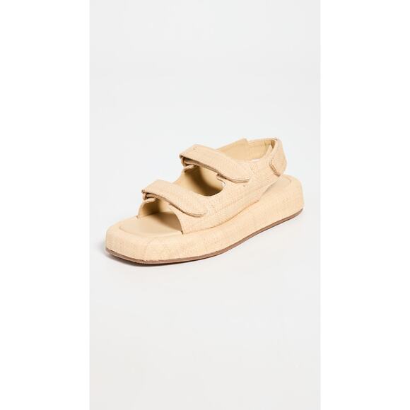 Loeffler Randall Beige Raffia Two Band Platform Sandals Size 6 - Picture 1 of 6